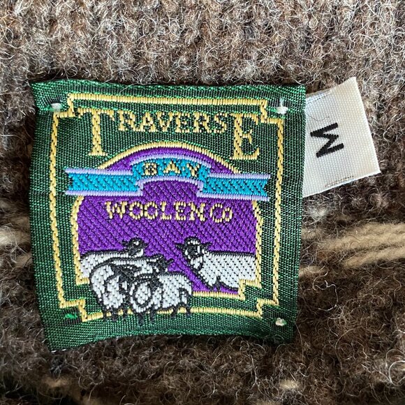 Vintage Traverse Bay Wool Fair Isle Birdseye Cardigan Brown Button Old Money-M - Picture 12 of 14